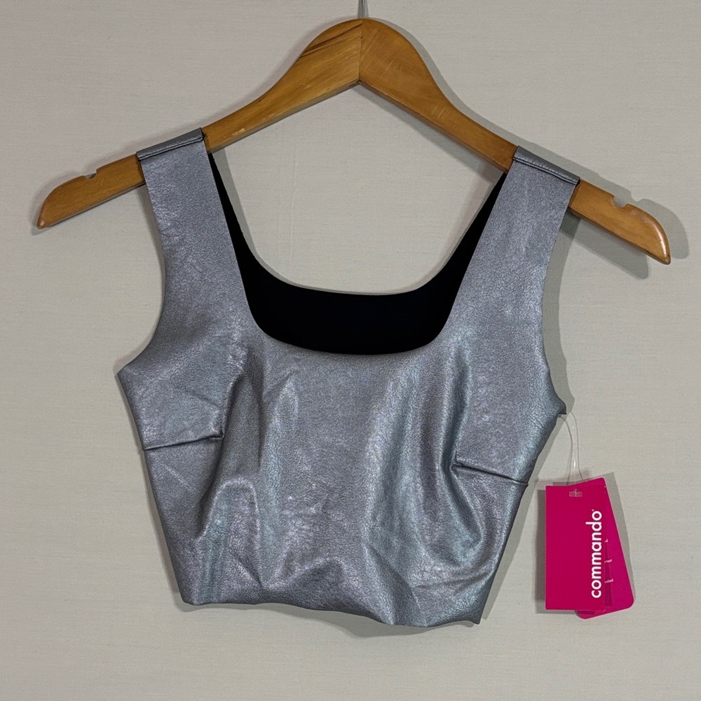 Commando Faux Leather Square Neck Crop Top Platinum XS NWT